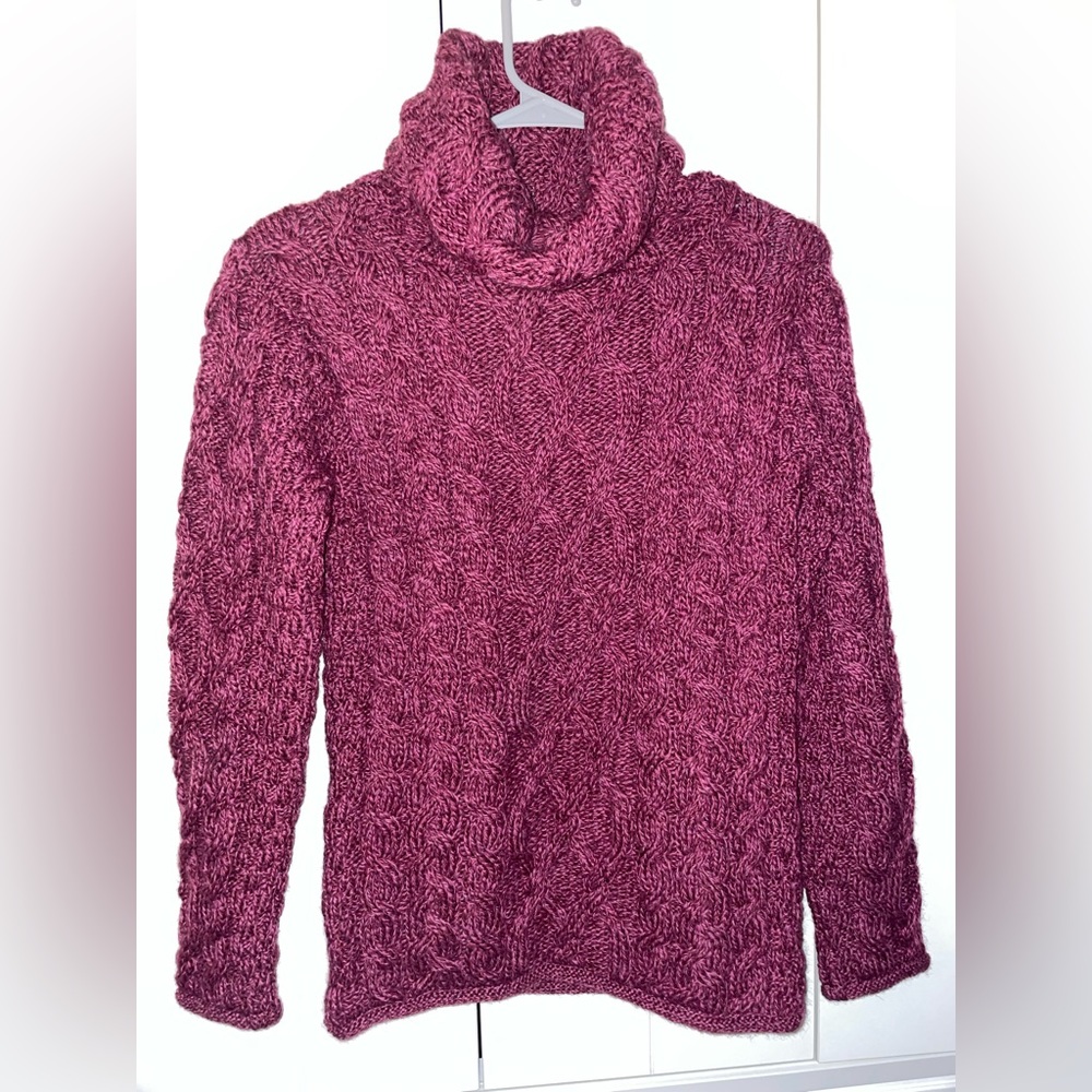 Aran Sweater Market Purple Turtleneck Cable Knit Sweater